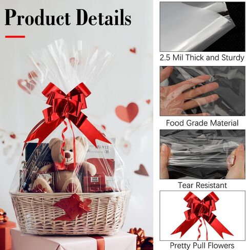 أكياس Linsuminn السيلوفان الكبيرة للسلال ، و 20 قطعة أكياس سلة واضحة ، وفرقة كبيرة من السيلوفان ، 18 × 24 بوصة in Kuwait