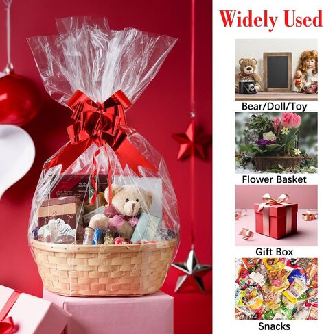 أكياس Linsuminn السيلوفان الكبيرة للسلال ، و 20 قطعة أكياس سلة واضحة ، وفرقة كبيرة من السيلوفان ، 18 × 24 بوصة in Kuwait