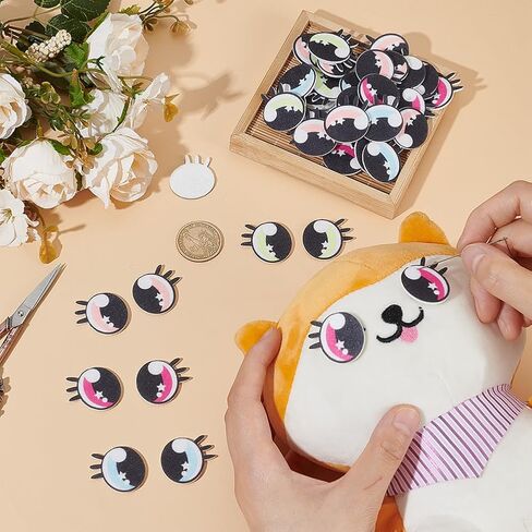 PH Pandahall 24 زوجًا 4 ألوان مستديرة عيون ، عيون كروشيه 26 مم بقع ملونة جولة العين مع رموش Kawaii in Saudi Arabia