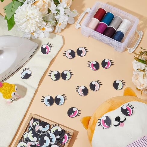PH Pandahall 24 زوجًا 4 ألوان مستديرة عيون ، عيون كروشيه 26 مم بقع ملونة جولة العين مع رموش Kawaii in Saudi Arabia