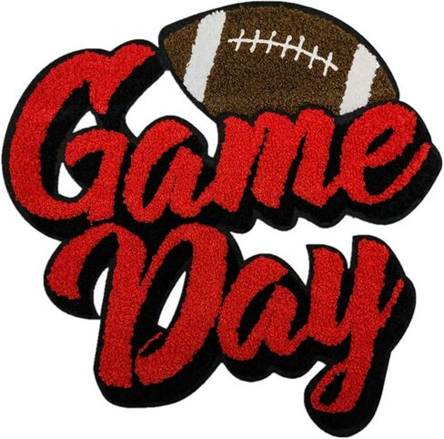 Rugby Game Day Chenille Towel Embroidery Patches Iron on Embroidered Applique DIY Clothing Backpacks Jacket Bag Sport Fans Decoration (White) in Kuwait