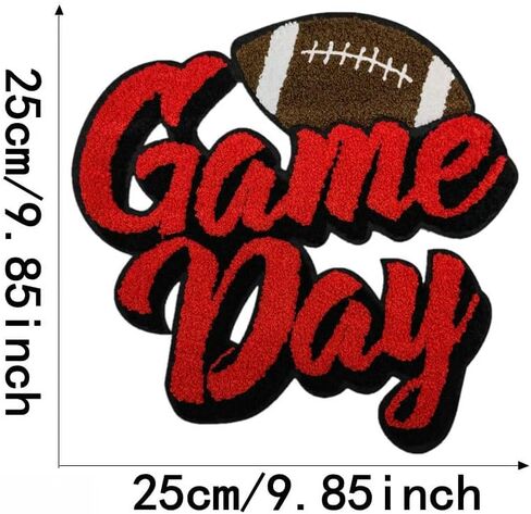 Rugby Game Day Chenille Towel Embroidery Patches Iron on Embroidered Applique DIY Clothing Backpacks Jacket Bag Sport Fans Decoration (White) in Kuwait