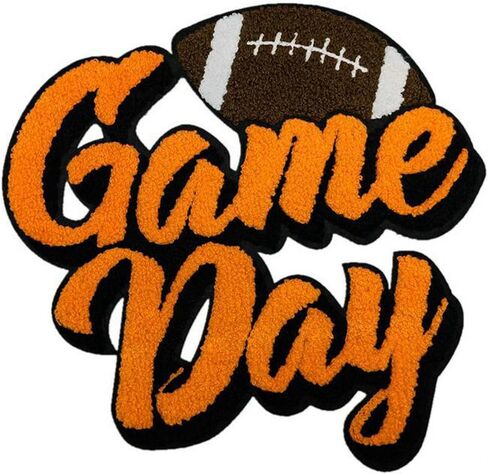 Rugby Game Day Chenille Towel Embroidery Patches Iron on Embroidered Applique DIY Clothing Backpacks Jacket Bag Sport Fans Decoration (White) in Kuwait