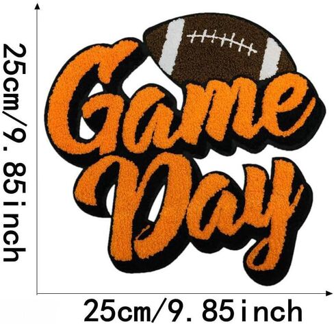 Rugby Game Day Chenille Towel Embroidery Patches Iron on Embroidered Applique DIY Clothing Backpacks Jacket Bag Sport Fans Decoration (White) in Kuwait
