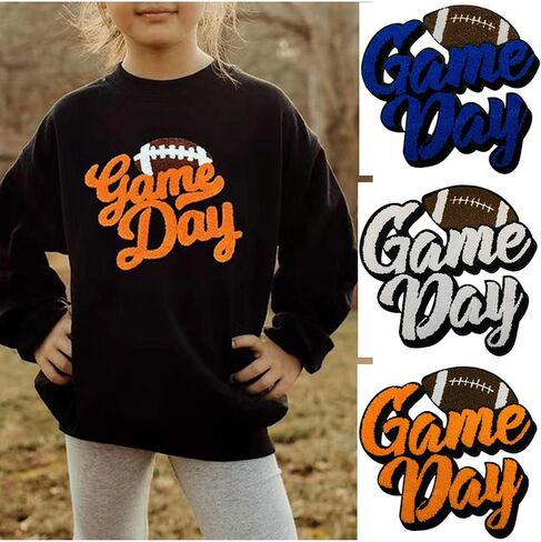 Rugby Game Day Chenille Towel Embroidery Patches Iron on Embroidered Applique DIY Clothing Backpacks Jacket Bag Sport Fans Decoration (White) in Kuwait
