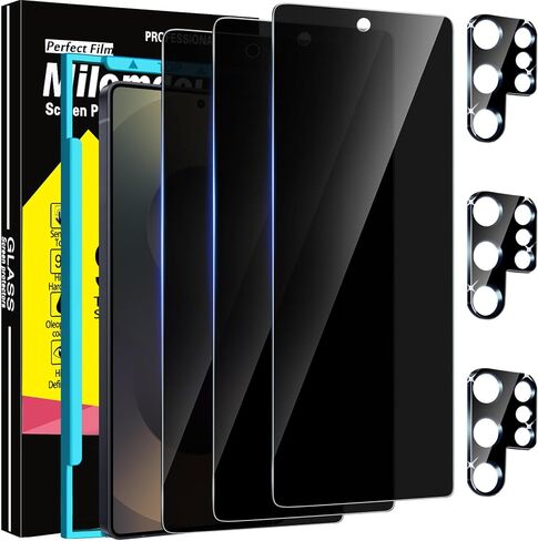 Milomdoi 3 Pack Screen Protector for Samsung Galaxy S23 6.1 Inch with 3 Pack Tempered Glass Camera Lens Protector, Ultra 9H Accessories, Case Friendly, Mounting Frame, 2.5D Curved - HD in Saudi Arabia