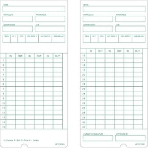 UPTC1000-1 Time Cards, Made in USA, 1000-Count, Monthly, 2-Sided, 3 3/8 X 7 5/16, White Card Stock, Green Print Front & Back, Works with uPunch HN3000 Green Front Time Clock in Kuwait
