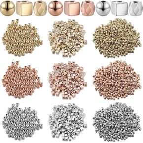 3000 Pieces Assorted Spacer Beads Include 1500 Faceted Rondelle Cube Column, 900 Round Ball, 600 Square Charm Loose Spacer Bead for DIY Jewelry (Gold, Sliver, Rose Gold) in Saudi Arabia
