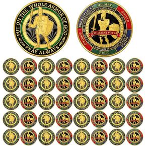 Nosiny 80 Pcs Put on The Whole Armor of God Round Metal Challenge Coins Antique Gold Prayer Commemorative Gift for Christian Church School Party Prayers(Classic Style) in Kuwait