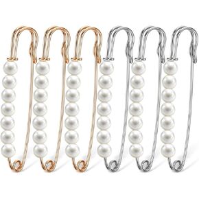6pcs دبابيس بروش لؤلؤة للنساء ، دبابيس أمان كبيرة ، دبابيس زخرفية للنساء زفاف ، دبوس أمان صغير للملابس قميص سترة الحجاب ، فساتين السراويل القبعات in Kuwait
