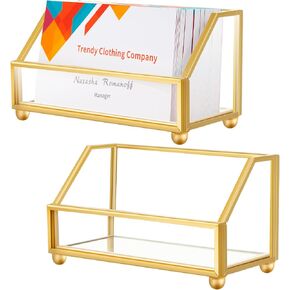 Leinuosen 2 PCS Gold Glass Business Card Holder Frame Metal Frame Desktop Name Distric in Kuwait