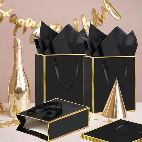12 Pack DIY Metallic Paper Thank You Gift Bags With Handles, Tissue Paper and Painting Pens, 9"x7"x3" 5 Senses Gift Bags With Labels for Him and Her, Suitable for Birthdays, Weddings, Baby Showers, Holidays and Other Occasions (Navy Blue, Gold) in Saudi Arabia