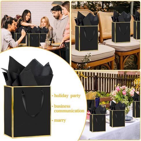 12 Pack DIY Metallic Paper Thank You Gift Bags With Handles, Tissue Paper and Painting Pens, 9"x7"x3" 5 Senses Gift Bags With Labels for Him and Her, Suitable for Birthdays, Weddings, Baby Showers, Holidays and Other Occasions (Navy Blue, Gold) in Saudi Arabia