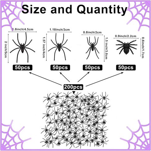 Plastic Spiders Halloween Spiders Small Fake Spiders for Halloween Toys Props Halloween Decorations Party Decor Black Plastic Spiders Total 120 Pieces Include 4 Different Size Fake Spider Prank Toy in Kuwait