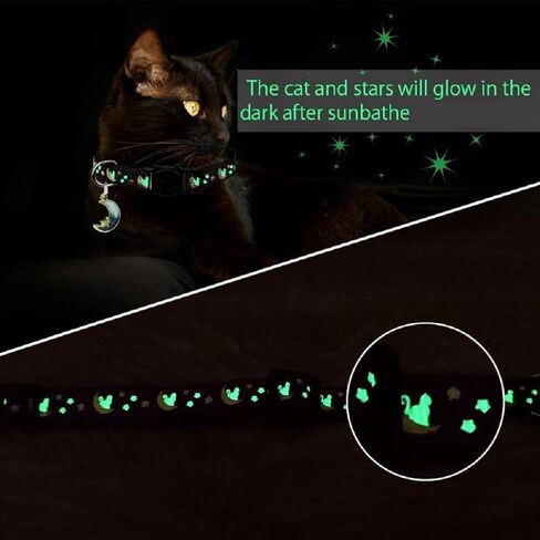 2 PCS Breakaway Cat Collars with Bells Star Moon Pendant Kitten Collar Adjustable Buckle Glow in The Dark with Leash for Pet Girls and Boys 8-13 Inch in Saudi Arabia