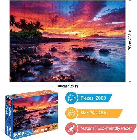 2000 قطعة Jigsaw Puzzle للبالغين - جزيرة ماوي غروب الشمس فوق المحيط الهادئ ، لعبة الألغاز الصعبة والاسترخاء ، ورقة معاد تدويرها لامعة ، رائعة للعب وهدية (39 × 28 بوصة) in Kuwait