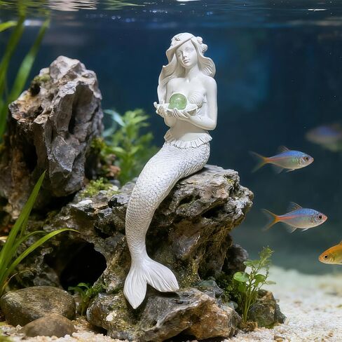 Teaeno Mermaid Fish Tank Decorations ، House Ornament Kit ، Decorium Decor ، تمثال ديكور حورية البحر الساحرة ، الحلي المواضيعية للديكورات المائية (أبيض) in Kuwait