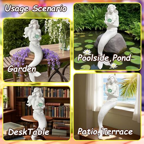 Teaeno Mermaid Fish Tank Decorations ، House Ornament Kit ، Decorium Decor ، تمثال ديكور حورية البحر الساحرة ، الحلي المواضيعية للديكورات المائية (أبيض) in Kuwait