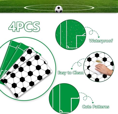 Soccer Plastic Table Cover, 4 Pcs Waterproof Soccer Pattern Tablecloths for Boys Soccer Birthday Decorations Soccer Party Supplies, 51 x 86 Inches in Kuwait