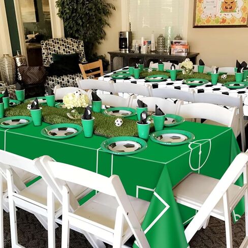 Soccer Plastic Table Cover, 4 Pcs Waterproof Soccer Pattern Tablecloths for Boys Soccer Birthday Decorations Soccer Party Supplies, 51 x 86 Inches in Kuwait