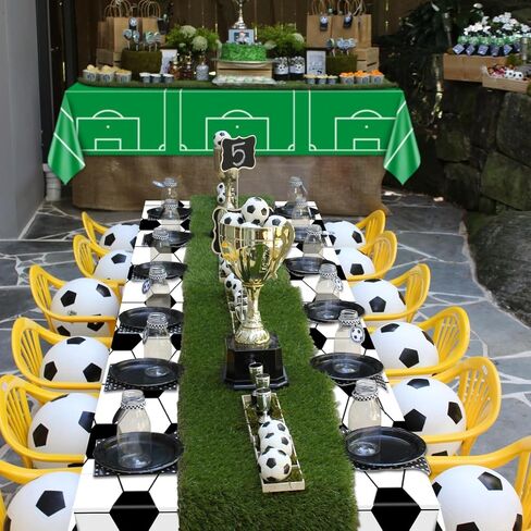 Soccer Plastic Table Cover, 4 Pcs Waterproof Soccer Pattern Tablecloths for Boys Soccer Birthday Decorations Soccer Party Supplies, 51 x 86 Inches in Kuwait