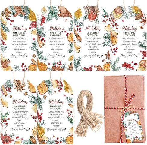 Faccito 60 Pcs Holiday Simmer Pot Potpourri Gift Tags Bulk Christmas Stovetop Potpourri Instruction Tag Xmas Gift Label Teacher Coworker Thank You Gifts for Winter Holiday Present Party Favors Guest in Saudi Arabia