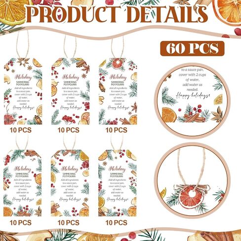 Faccito 60 Pcs Holiday Simmer Pot Potpourri Gift Tags Bulk Christmas Stovetop Potpourri Instruction Tag Xmas Gift Label Teacher Coworker Thank You Gifts for Winter Holiday Present Party Favors Guest in Saudi Arabia