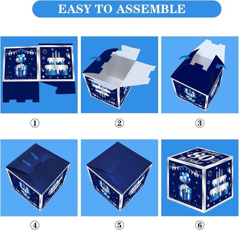3 Packs Blue Silver 80th Birthday Decorations Boxes for Men, Blue Navy Happy 80 Birthday Balloons Boxes Party Supplies, Eighty Years Old Bday Cardboard Box Decoration in Kuwait