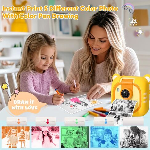 طباعة كاميرا للأطفال ، 7 ورق طباعة (4 لون: o/r/g/b+3 b & w) ، 2.4 بوصة كاميرا فورية للأطفال تتراوح أعمارهم بين 3-12،1080 بكسل ، 180 درجة. in Kuwait