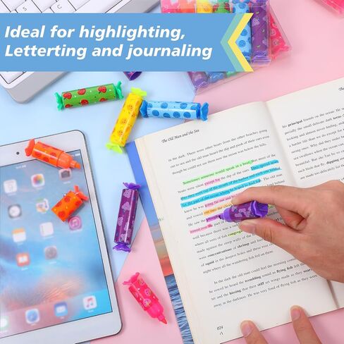 72 Pcs Mini Highlighters Bulk, Cute Candy Highlighters Pastel Highlighter for Student 6 Color Cute Chisel Tip Marker Pen for Candy Party Birthday Drawing Diary Greeting Card Office Supplies(Fruit) in Saudi Arabia