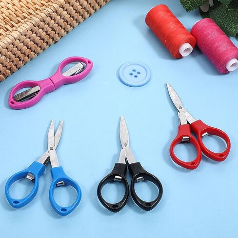 4Pcs Folding Scissors Mini Travel Scissors Safety Foldable Pocket Badge Small Stainless Steel Telescopic Cutter for Home Paper Cutting School Campin in Kuwait