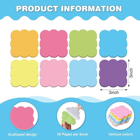 eaaste 8 pack challoped sticky notes bulk 3 "× 3" لون قوس قزح لطيف منصات الملاحظة اللزجة ذاتية in Kuwait