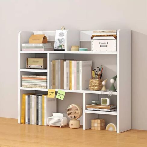 Bookcase Wood Desktop Bookshelf Desktop Organizers for Office Desk, Free Style Display Stand Office Supplies Desk Organizer for Dorm Home Decor Makeup Shelf, White Modern(L83*D17*H80cm) in Saudi Arabia