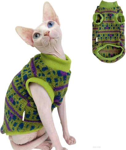 SPHYNX Cat Winter Sweater ، ملابس الحيوانات الأليفة الناعمة الدافئة ، للقطط الخالية من الشعر ، كورنيش ريكس ، ديفون ريكس (أخضر ، xxl (9.5-12 رطل)) in Kuwait