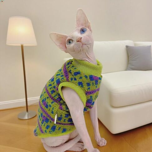 SPHYNX Cat Winter Sweater ، ملابس الحيوانات الأليفة الناعمة الدافئة ، للقطط الخالية من الشعر ، كورنيش ريكس ، ديفون ريكس (أخضر ، xxl (9.5-12 رطل)) in Kuwait