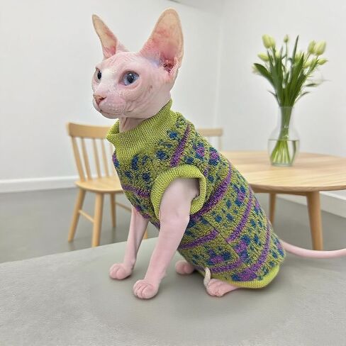 SPHYNX Cat Winter Sweater ، ملابس الحيوانات الأليفة الناعمة الدافئة ، للقطط الخالية من الشعر ، كورنيش ريكس ، ديفون ريكس (أخضر ، xxl (9.5-12 رطل)) in Kuwait