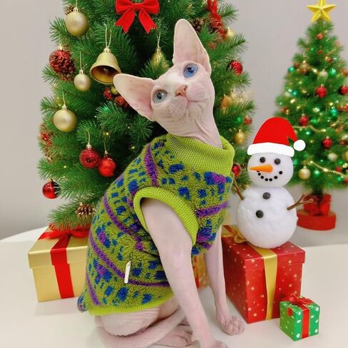 SPHYNX Cat Winter Sweater ، ملابس الحيوانات الأليفة الناعمة الدافئة ، للقطط الخالية من الشعر ، كورنيش ريكس ، ديفون ريكس (أخضر ، xxl (9.5-12 رطل)) in Kuwait