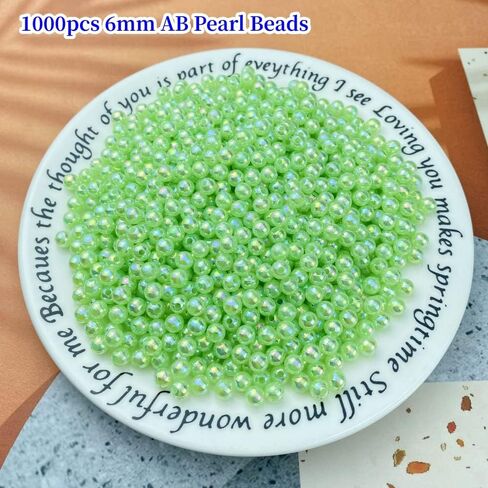 1000pcs خرز لؤلؤة للحرف اليدوية 6 ملم AB حول الخرز لؤلؤة فضفاضة لأساور القلادة الأقراط المجوهرات صنع الديكور المنزل (خضراء خضراء) in Kuwait