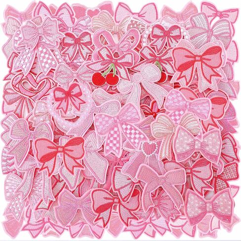 Zeyune 72 Pcs Pink Bow Iron on Patches Bowknot Sew on Repair Embroidered Bow Patches Applique Coquette Cute Girly Sew on Decoration DIY Crafts Gift for Clothes Backpack Hat Jacket, 36 Styles in Saudi Arabia