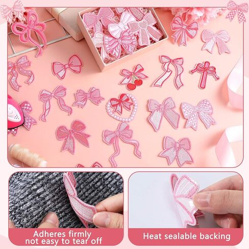 Zeyune 72 Pcs Pink Bow Iron on Patches Bowknot Sew on Repair Embroidered Bow Patches Applique Coquette Cute Girly Sew on Decoration DIY Crafts Gift for Clothes Backpack Hat Jacket, 36 Styles in Saudi Arabia