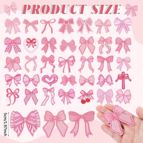 Zeyune 72 Pcs Pink Bow Iron on Patches Bowknot Sew on Repair Embroidered Bow Patches Applique Coquette Cute Girly Sew on Decoration DIY Crafts Gift for Clothes Backpack Hat Jacket, 36 Styles in Saudi Arabia