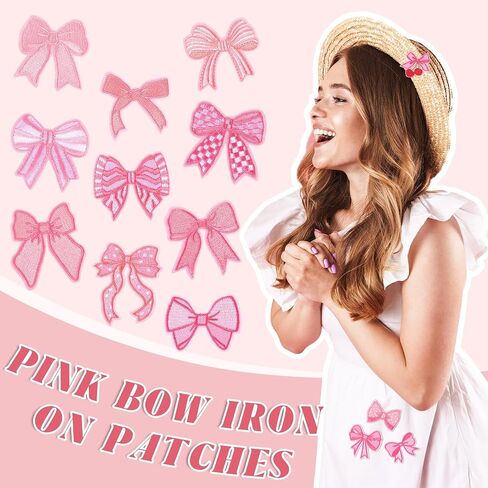 Zeyune 72 Pcs Pink Bow Iron on Patches Bowknot Sew on Repair Embroidered Bow Patches Applique Coquette Cute Girly Sew on Decoration DIY Crafts Gift for Clothes Backpack Hat Jacket, 36 Styles in Saudi Arabia