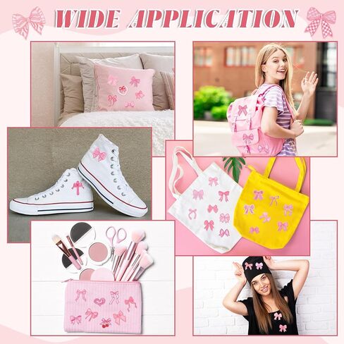Zeyune 72 Pcs Pink Bow Iron on Patches Bowknot Sew on Repair Embroidered Bow Patches Applique Coquette Cute Girly Sew on Decoration DIY Crafts Gift for Clothes Backpack Hat Jacket, 36 Styles in Saudi Arabia