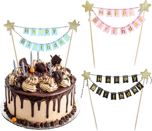 3Pcs Happy Birthday Cake Banner Personalized Cakes Topper Happy Birthday Cake Topper Multicolor Flags Sign & Garland for Cakes Cupcakes Party Supplies in Saudi Arabia