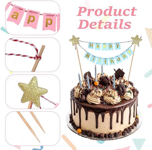 3Pcs Happy Birthday Cake Banner Personalized Cakes Topper Happy Birthday Cake Topper Multicolor Flags Sign & Garland for Cakes Cupcakes Party Supplies in Saudi Arabia