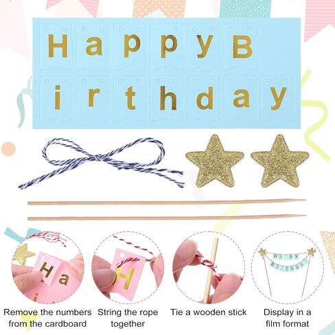 3Pcs Happy Birthday Cake Banner Personalized Cakes Topper Happy Birthday Cake Topper Multicolor Flags Sign & Garland for Cakes Cupcakes Party Supplies in Saudi Arabia