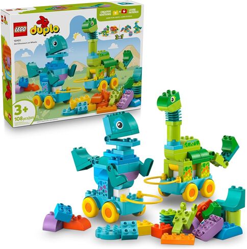 LEGO DUPLO Town 3 in 1 Dinosaurs on Wheels Learning Toy for Toddler Boys & Girls, Ages 3+ - Building & Education Play Set Teaches Problem-Solving Skills Through Play - Preschool Gift Idea - 10451 in Saudi Arabia