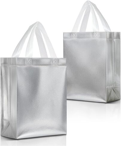 Nush Nush Pink Iridescent Gift Bags Medium Size – Set of 12 Holographic Pink Gift Bags With Handles - Reusable Goodie Bag for Bridal Shower Gifts, Birthday Party Favor, Baby Shower - 8x4x10 in Saudi Arabia