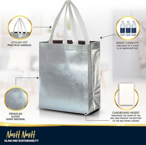 Nush Nush Pink Iridescent Gift Bags Medium Size – Set of 12 Holographic Pink Gift Bags With Handles - Reusable Goodie Bag for Bridal Shower Gifts, Birthday Party Favor, Baby Shower - 8x4x10 in Saudi Arabia