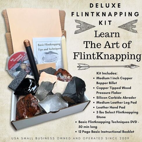 Deluxe Flintknapping Kit with 3 lbs Rock, Copper Bopper, Other Tools & DVD: Intro to Knapping Flint Arrowheads & Stone Tools in Saudi Arabia